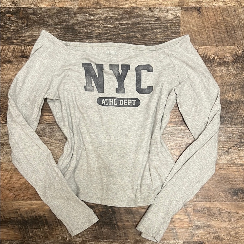 Hollister Gray Off-Shoulder NYC Women's long sleeve Top